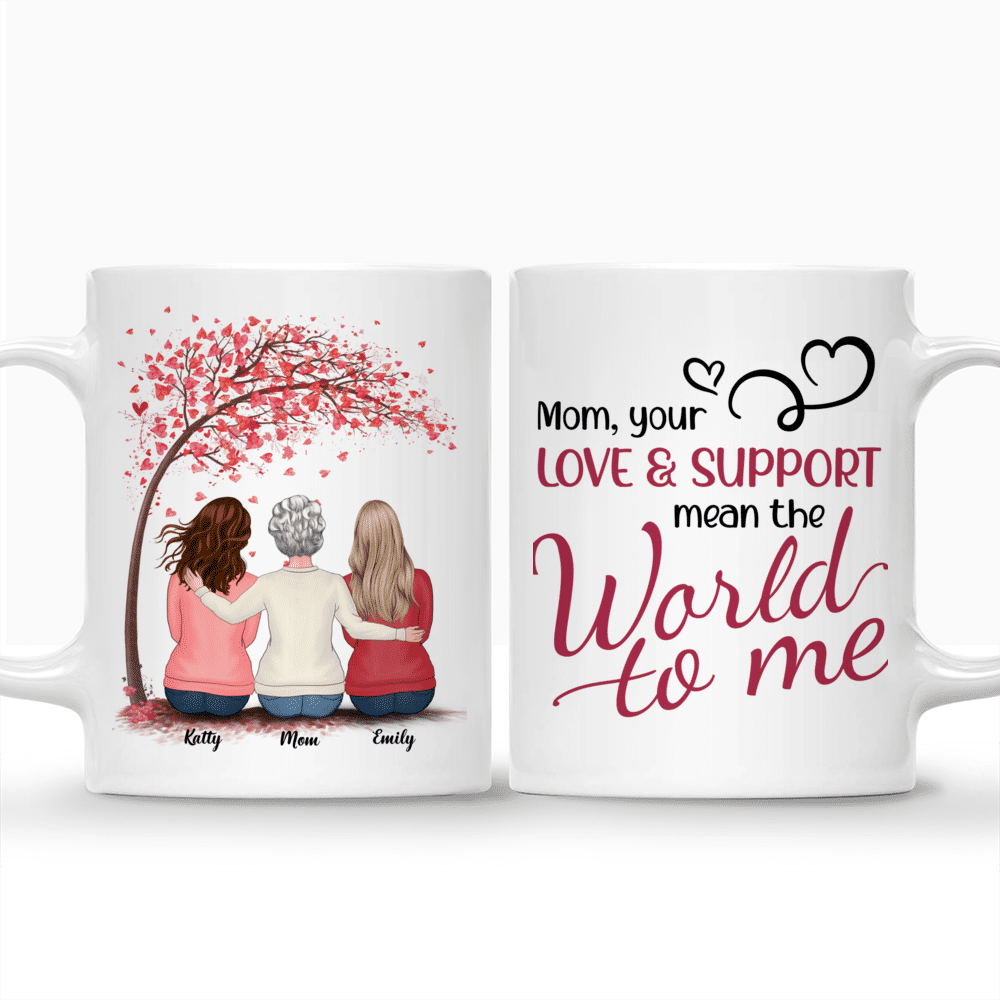 Personalized Mug - Mother & Daughters - Mom, Your Love & Support Mean The World To Me (Love Tree)_3