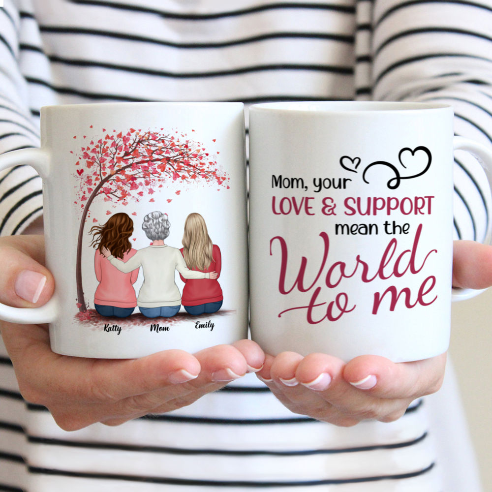 Personalized Mug - Mother & Daughters - Mom, Your Love & Support Mean The World To Me (Love Tree)