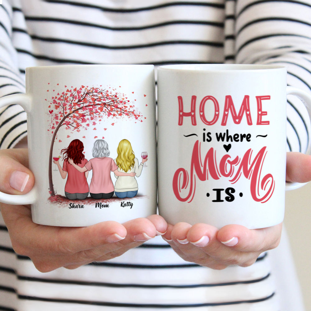 Mother & Daughters - Home Is Where Mom Is (Pink) (3605) - Personalized Mug