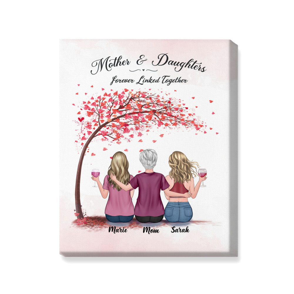 Personalized Wrapped Canvas - Mother's Day Canvas - Love - Mother And Daughters Forever Linked Together
