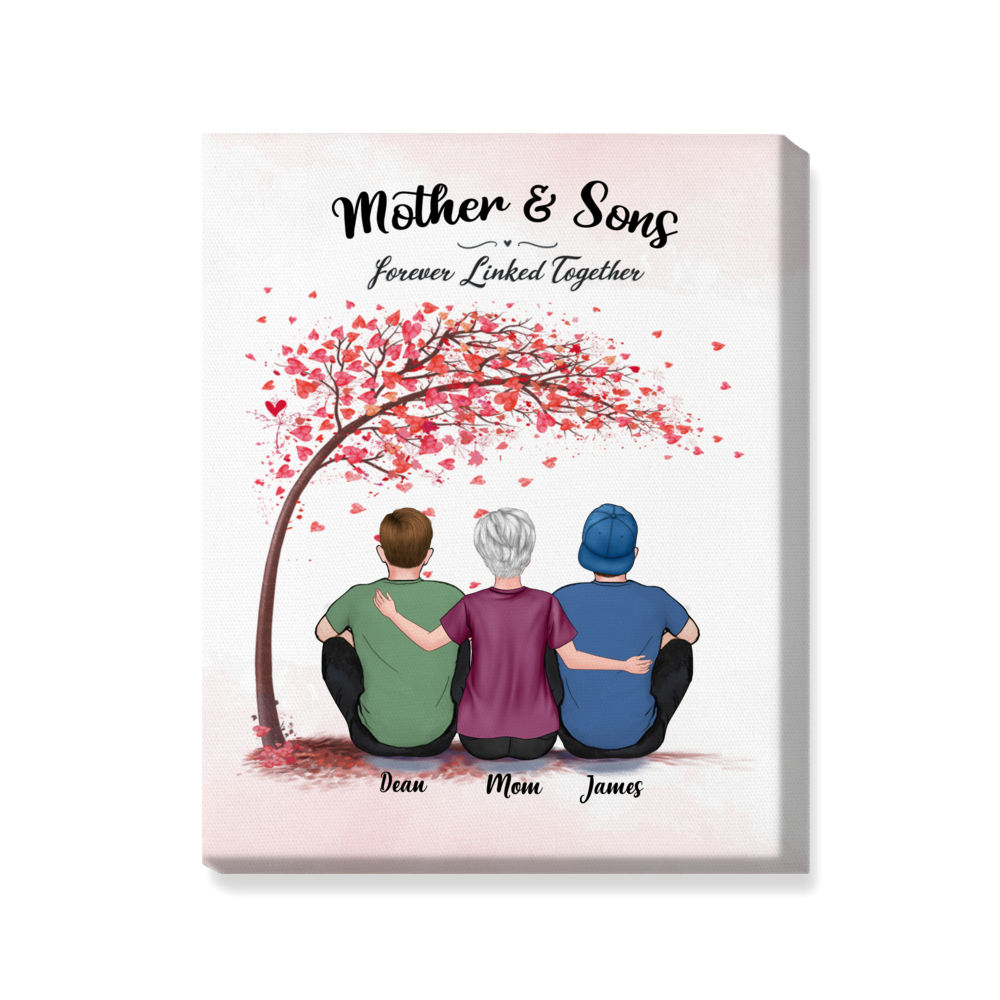 Mother's Day Canvas - Love - Mother And Sons Forever Linked Together - Personalized Wrapped Canvas