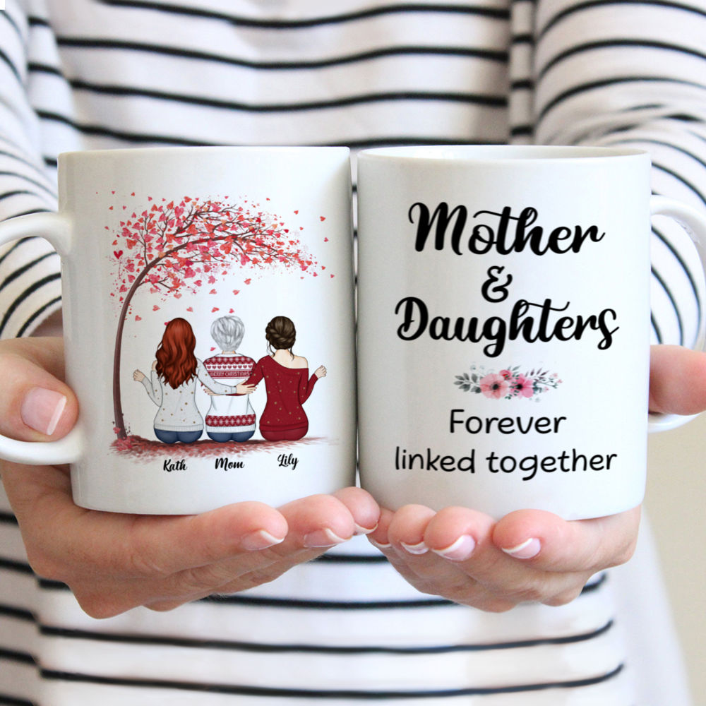 Personalized Mug - Mother & Daughters Forever Linked Together (Love IG)