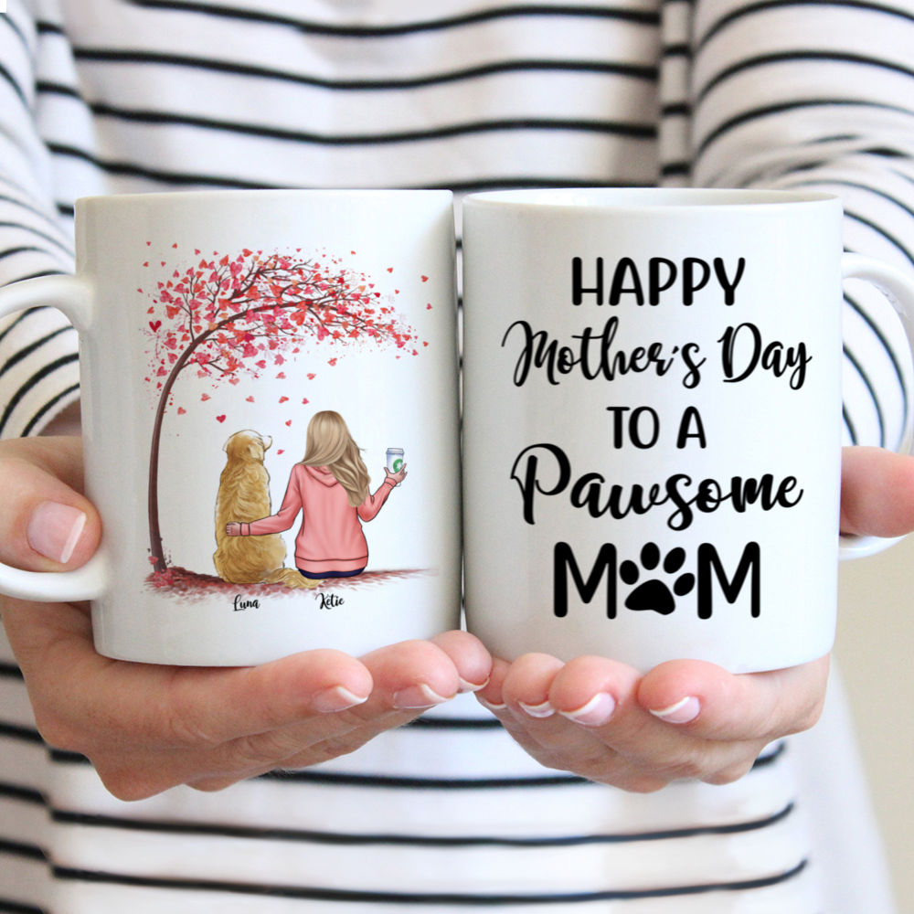 Personalized Mug - Girl and Dogs - Happy Mother's Day to a Pawsome Mom - Love