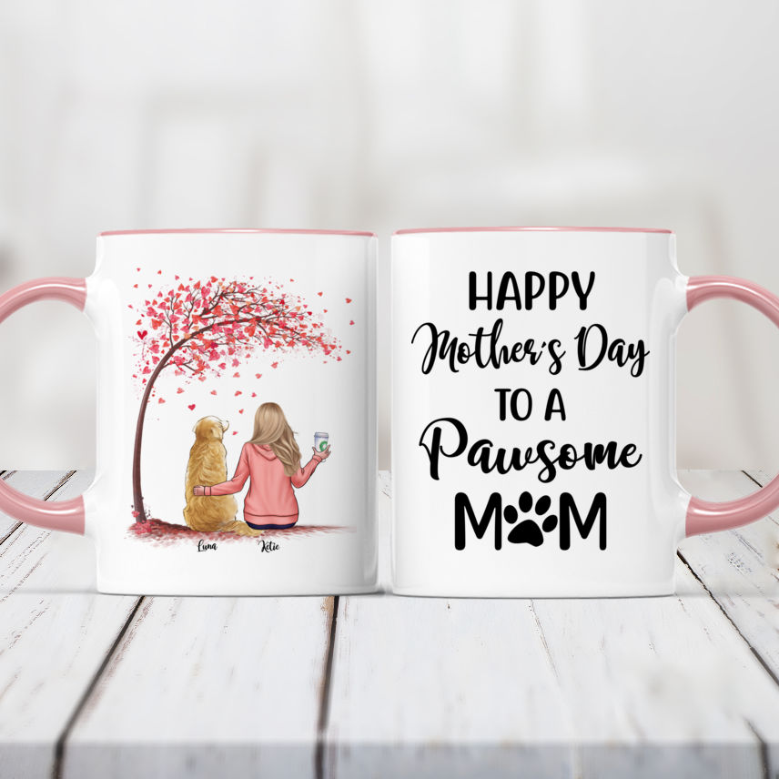 Personalized Mug - Girl and Dogs - Happy Mother's Day to a Pawsome Mom - Love