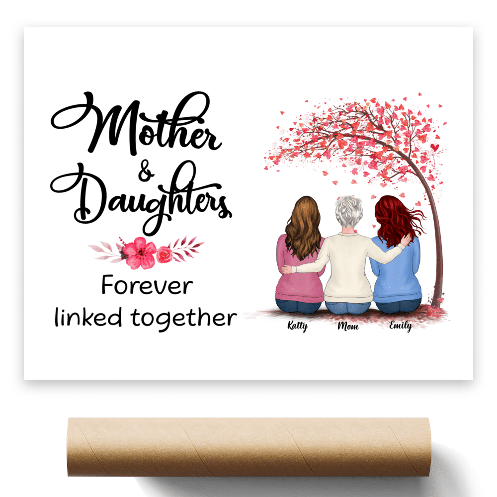 Personalized Poster - Mother & Daughters - Mother & Daughters Forever Linked Together (Poster - No Frame)