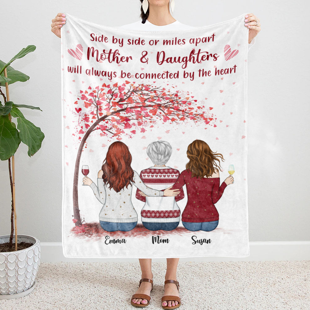 Personalized Blanket - Daughter and Mother Blanket - Side by side or miles apart, Mother and Daughters will always be connected by heart (Love tree)