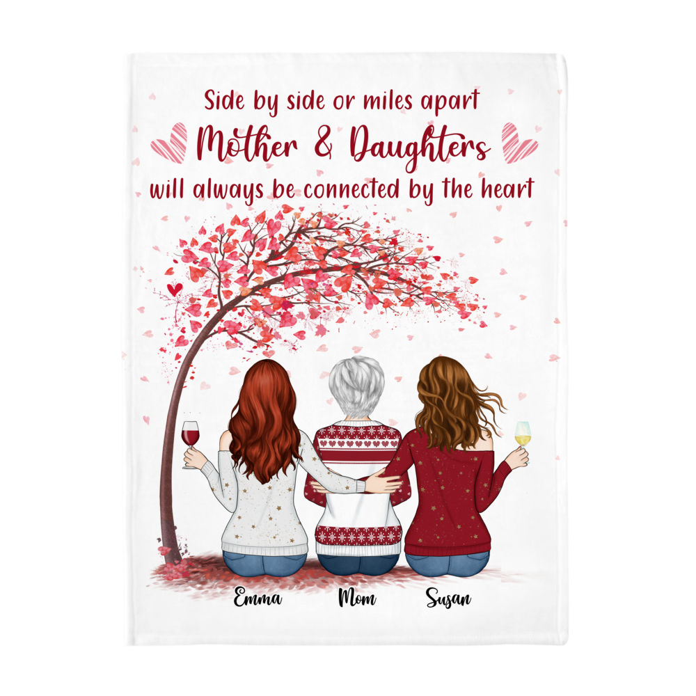 Personalized Blanket - Daughter and Mother Blanket - Side by side or miles apart, Mother and Daughters will always be connected by heart (Love tree)_2