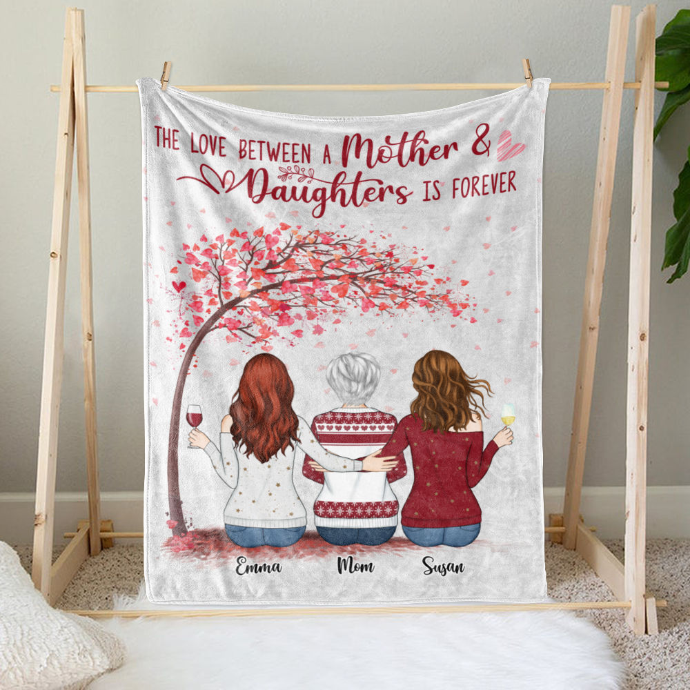 Daughter and Mother Blanket - The love between a Mother and Daughters is forever (Pink) - Personalized Blanket_1