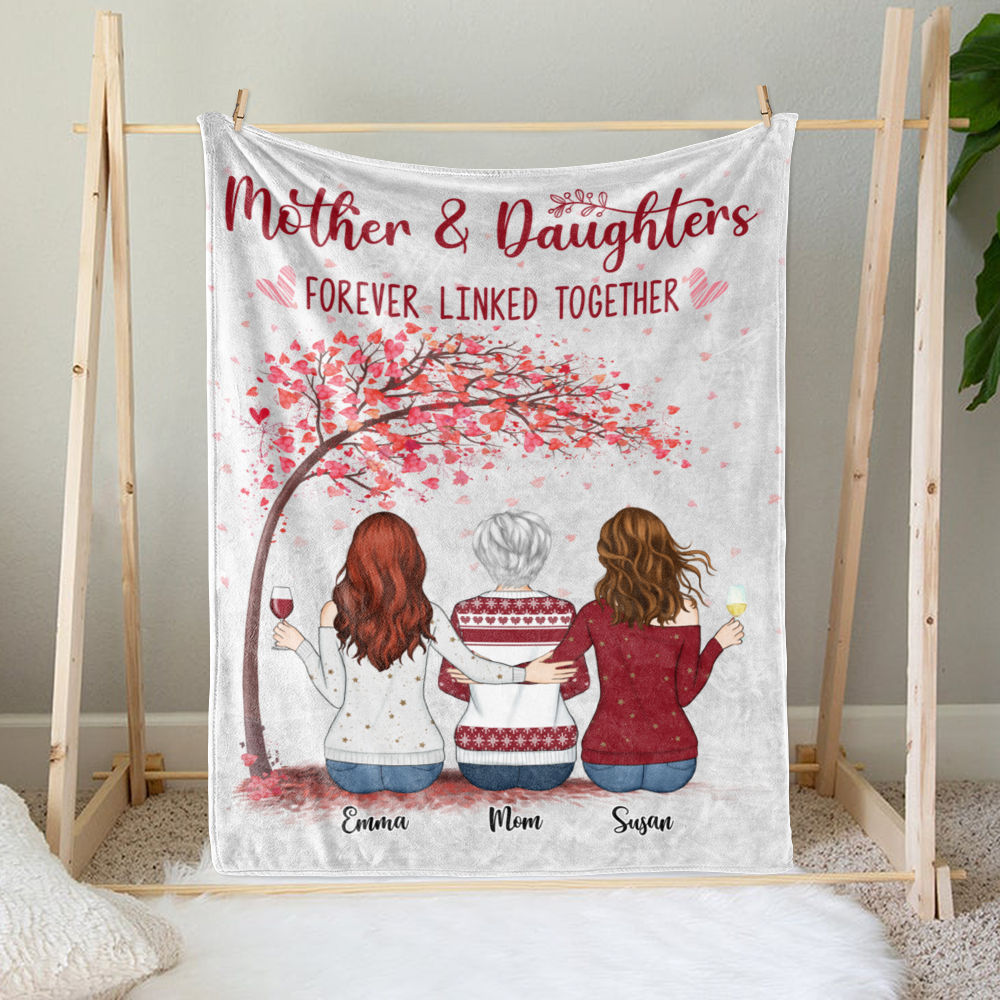 Personalized Blanket - Daughter and Mother Blanket - Mother And Daughters Forever Linked Together (Pink)_1