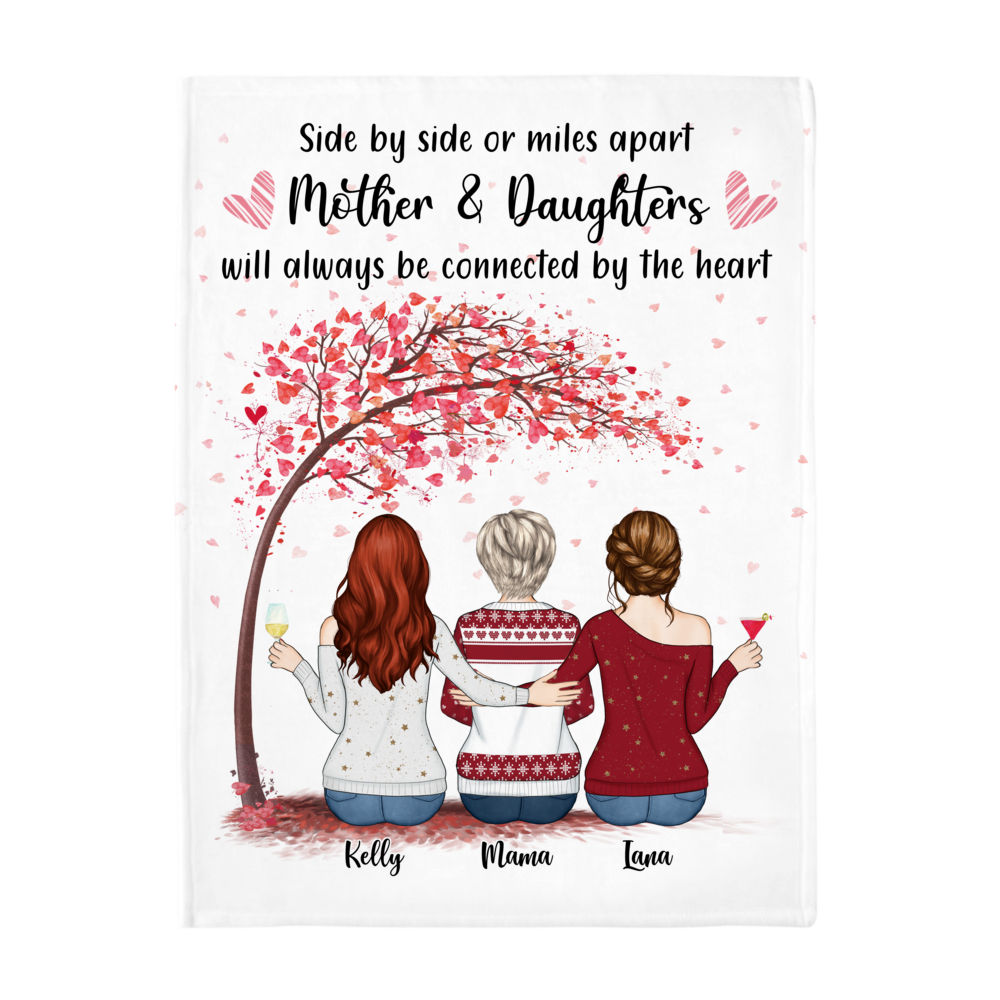 Personalized Blanket - Daughter and Mother Blanket - Side by side or miles apart, Mother and Daughters will always be connected by heart (Black)_2