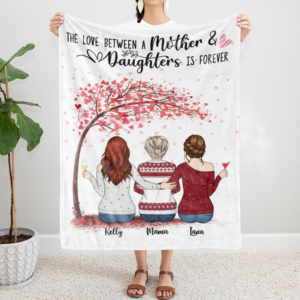 Daughter and Mother Blanket - The love between a Mother and Daughters is forever (Black) - Personalized Blanket