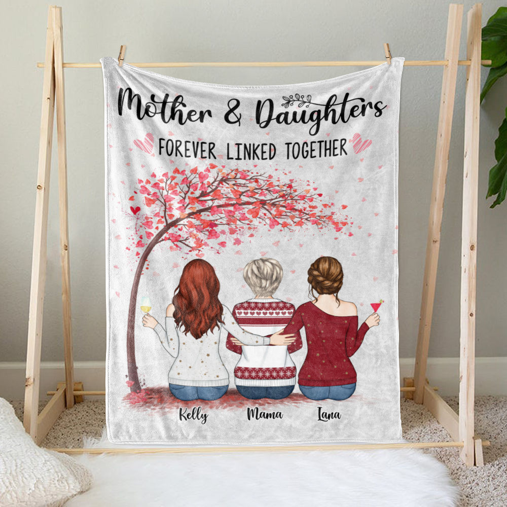 Personalized Blanket - Daughter and Mother Blanket - Mother And Daughters Forever Linked Together (Black)_1