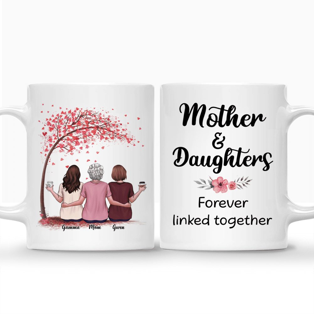 Mother & Daughters - Mother & Daughters Forever Linked Together - Love Tree 2 - Personalized Mug_3