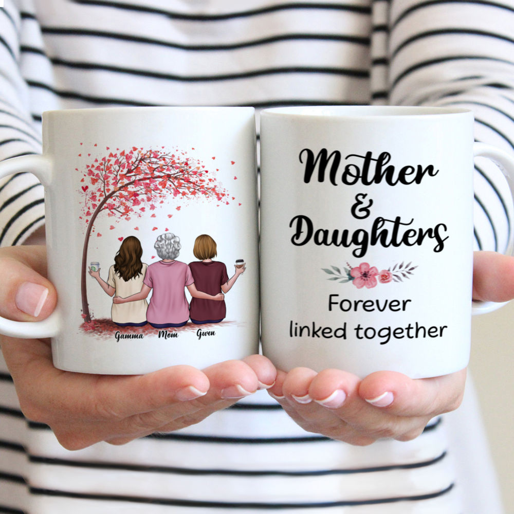 Personalized Mug - Mother & Daughters - Mother & Daughters Forever Linked Together - Love Tree 2