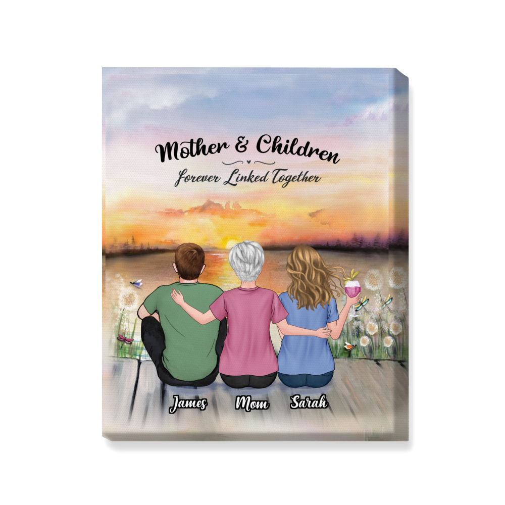 Personalized Canvas - Mother And Children Forever Linked Together_1