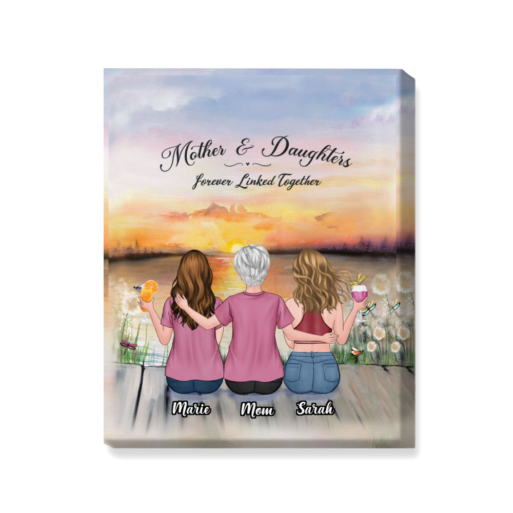 Personalized Wrapped Canvas - Mother's Day Canvas - Sunset - Mother And Daughters Forever Linked Together - Mother's Day Gift For Mom