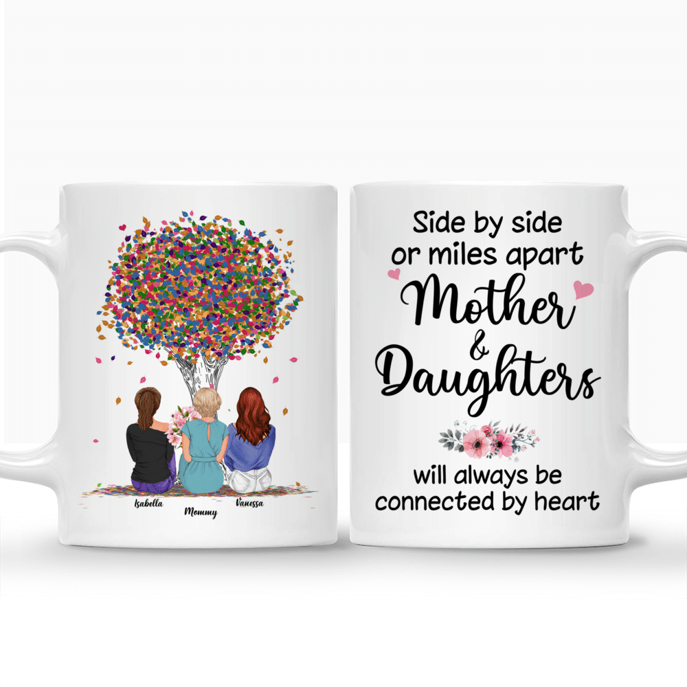 Personalized Mug - Mother & Daughter - Side by Side or Miles Apart Mother and Daughters Will Always Be Connected by Heart_3