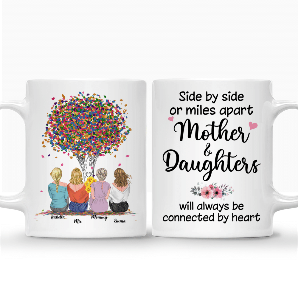 Personalized Mug - Mother & Daughter - Side by Side or Miles Apart Mother and Daughters Will Always Be Connected by Heart (V1)_3