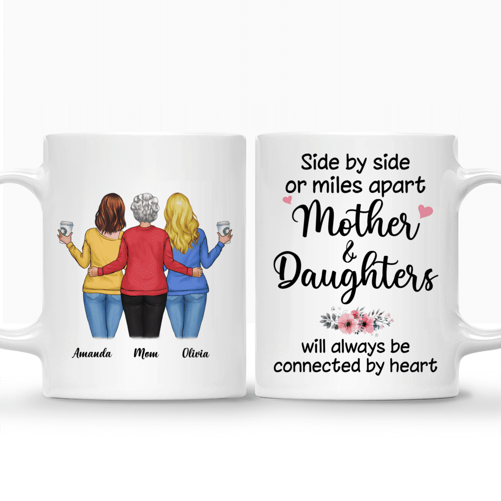 Personalized Mug - Lovin' Mother - Side By Side Or Miles Apart, Mother And Daughters Will Always Be Connected By Heart (3)_3