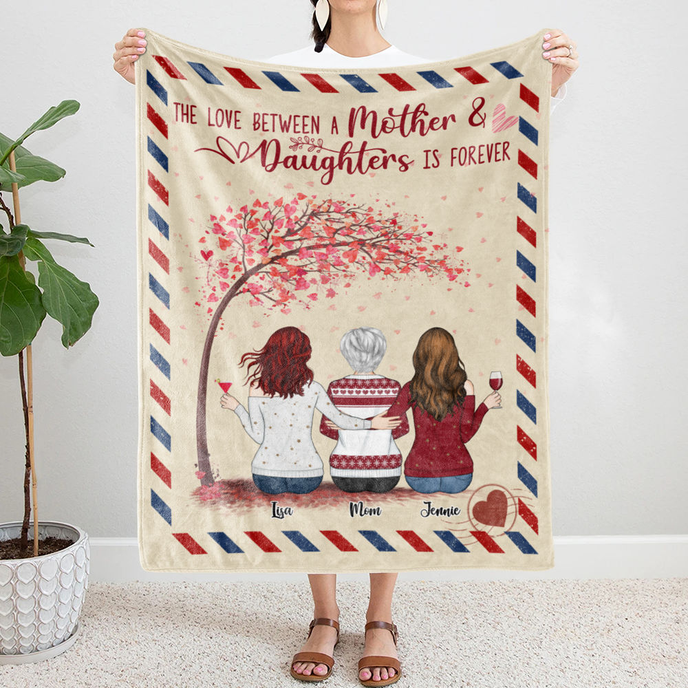 Personalized Blanket - Daughter and Mother Blanket - The love between a Mother and Daughters is forever (Mail_Pink)