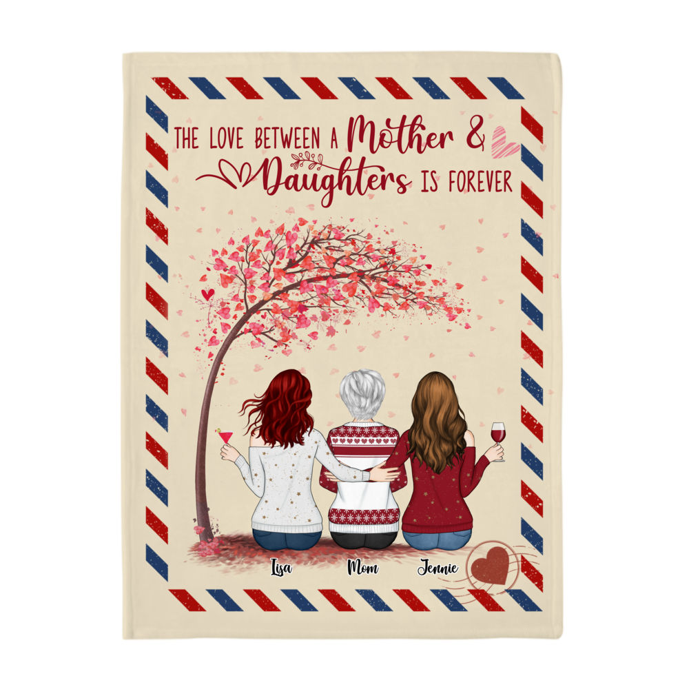 Personalized Blanket - Daughter and Mother Blanket - The love between a Mother and Daughters is forever (Mail_Pink)_2