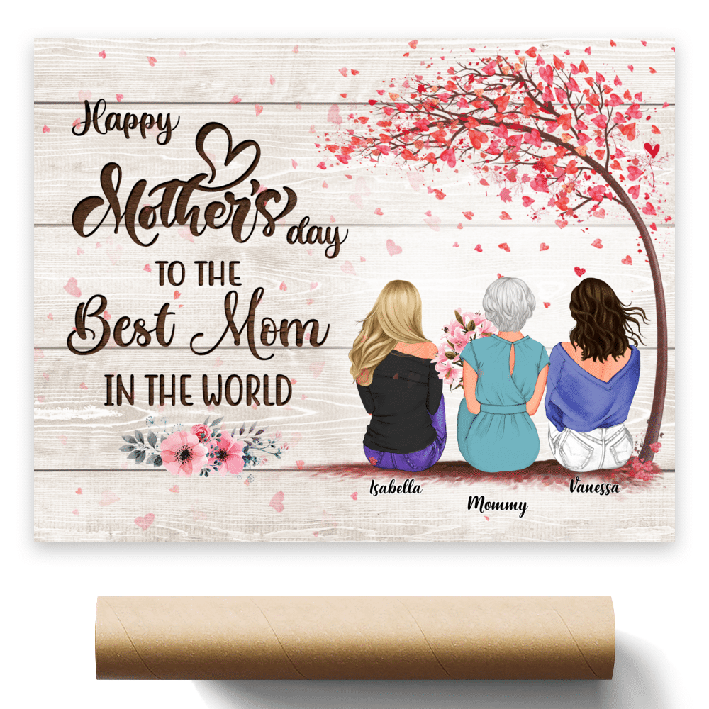 Personalized Poster - Mother & Daughter - Happy Mother's Day To The Best Mom In The World 2D - Wooden BG/Ver 2_1