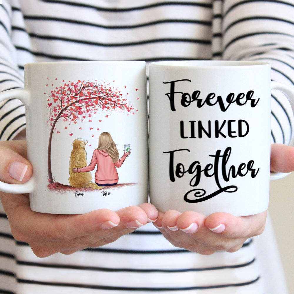 Girl and Dogs - Forever Linked Together- Love 2 - Personalized Mug