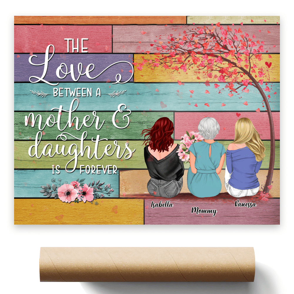 Personalized Poster - Mother & Daughters/Sons - The Love Between a Mother And Daughters is Forever 2D - Vintage BG_1