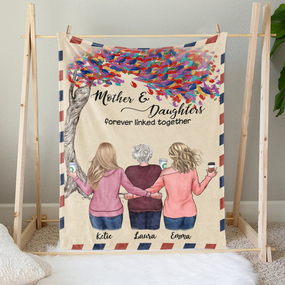 Personalized Fleece Blanket - Mother and Daughter Forever Linked Together_2