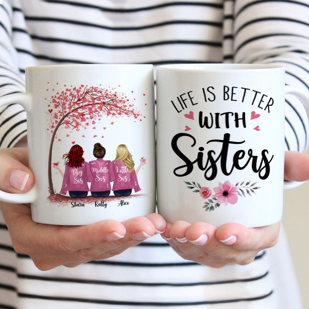 Personalized Mug - Up to 6 Sisters - Life Is Better With Sisters (Ver 2) (Love Tree)