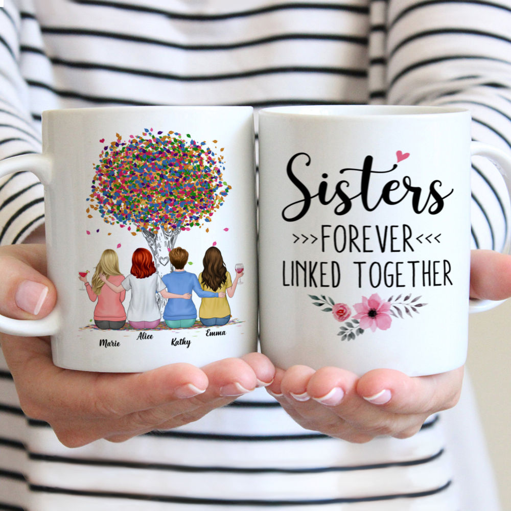 Personalized Mug - Up to 6 Sisters - Sisters forever linked ...