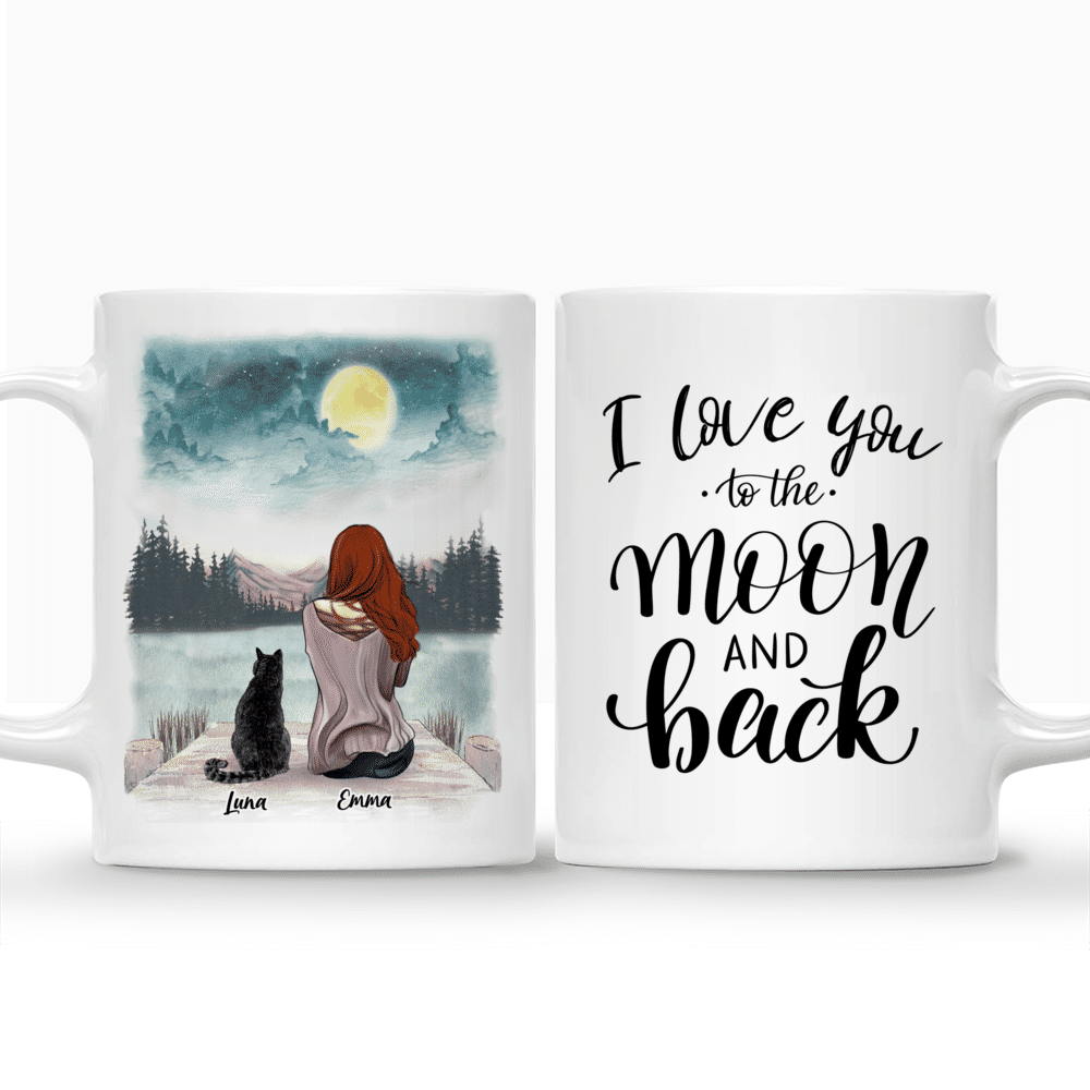 Custom Coffee Mug - Girl and Cats - I Love You To The Moon and Back_3