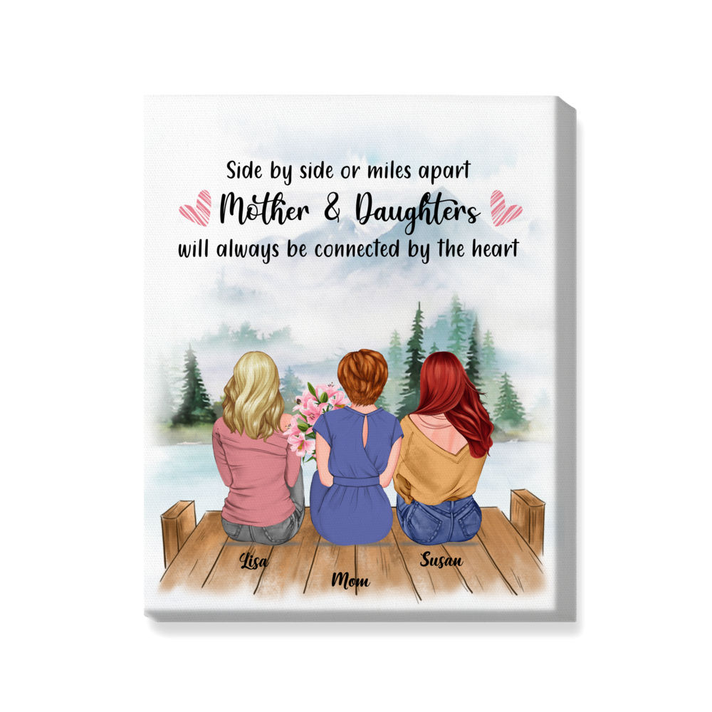 Personalized Canvas - Mother & Daughters Will Always Be Connected By Heart