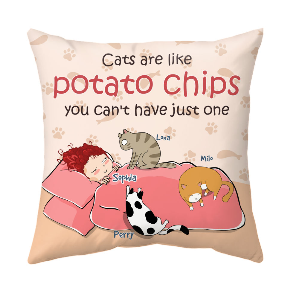 Personalized Pillow - Sleeping Cat Parent - Cats are like potato chips_1