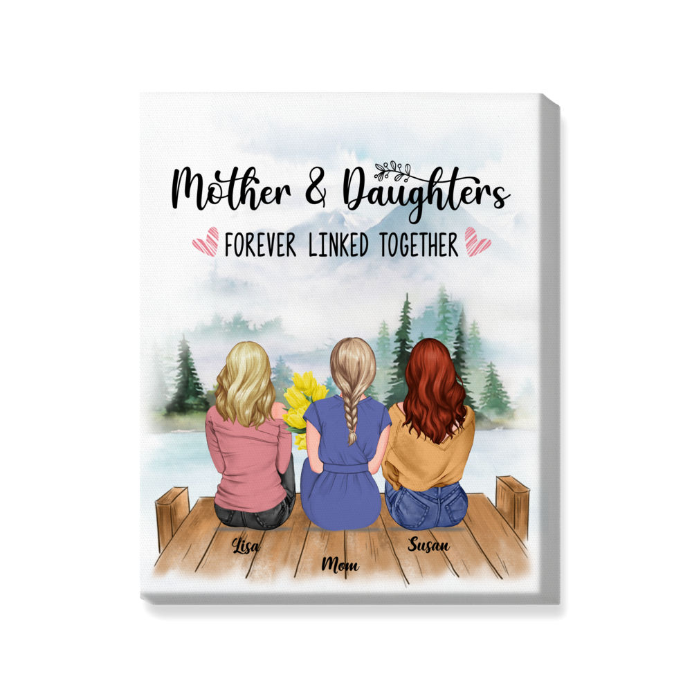 Personalized Wrapped Canvas - Mother & Daughters Canvas - Mother And Daughters Forever Linked Together (Mountains)