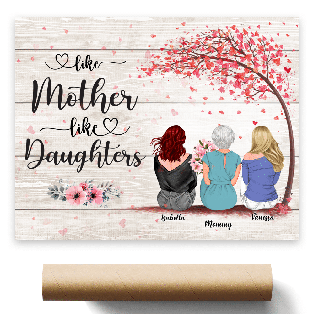 Personalized Poster - Mother & Daughters/Sons - Mother And Children Forever Linked Together 2D - Wooden BG/Ver 1_2