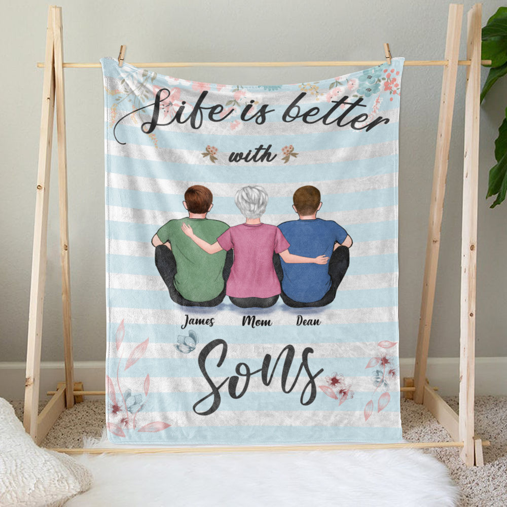 Personalized Blanket - Mother's Day Blanket - BG 3 - Life is Better with Sons_1