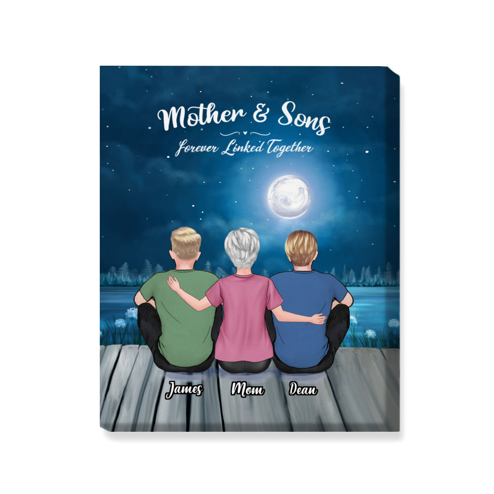 Mother's Day Canvas - Moon - Mother And Sons Forever Linked Together - Personalized Wrapped Canvas