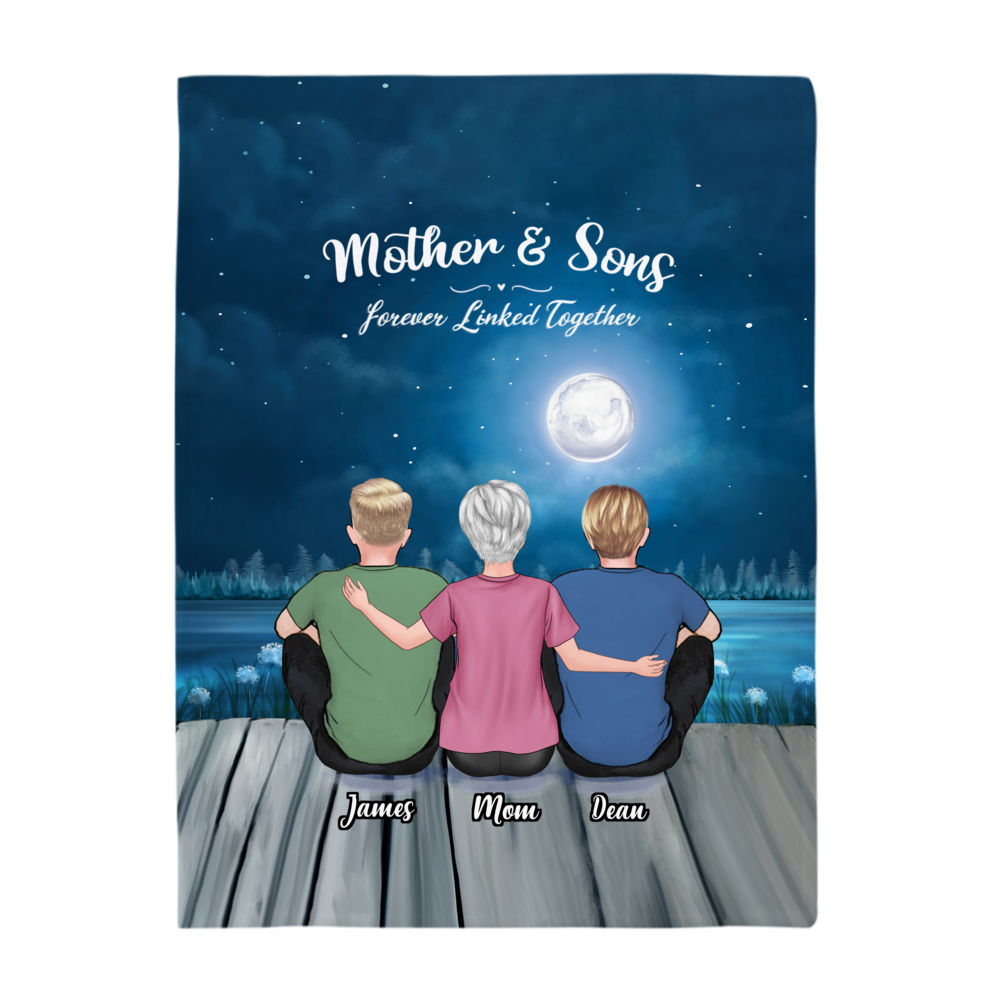 Personalized Blanket - Mother's Day Blanket - Moon - Mother And Sons Forever Linked Together - Birthday Gift, Mother's Day Gift For Mom, Wife_2