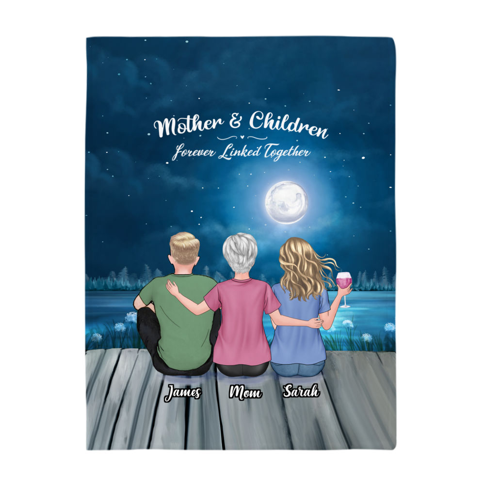 Mother's Day Blanket - Moon - Mother And Children Forever Linked Together - Personalized Blanket_2