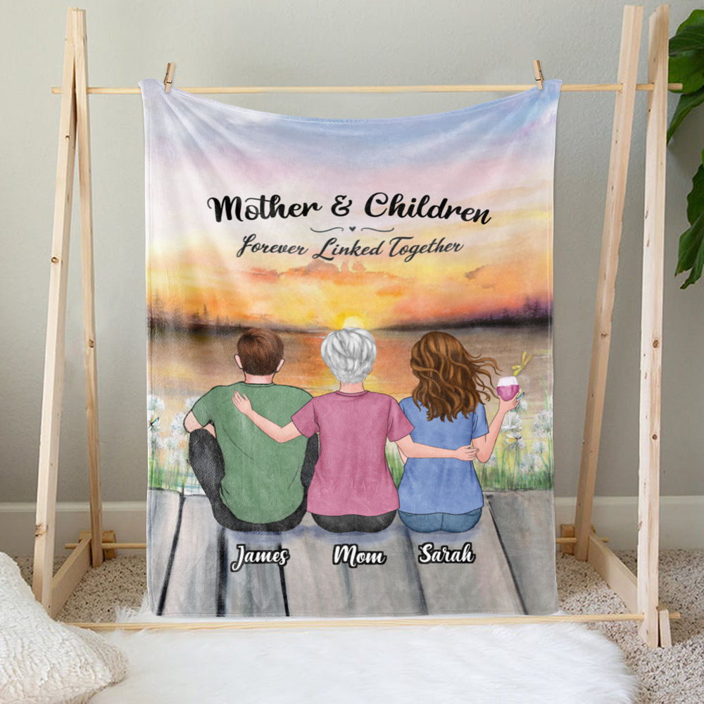 Customized Fleece Blanket - Mother and Children Forever Linked Together_1