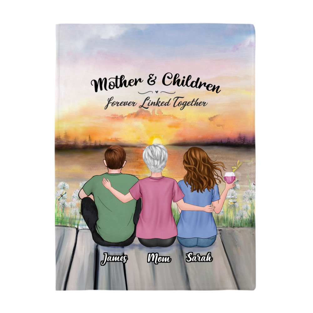 Customized Fleece Blanket - Mother and Children Forever Linked Together_2