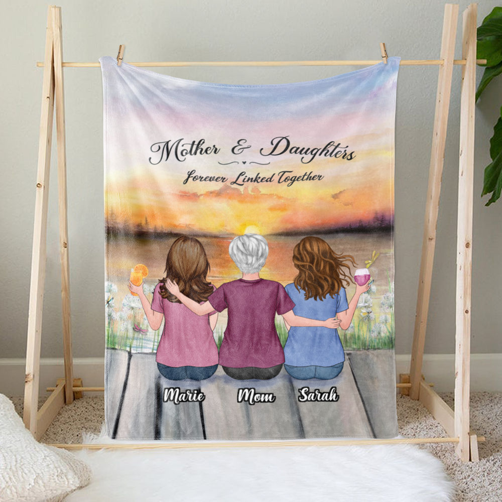 Personalized Blanket - Mother's Day Blanket - Sunset - Mother And Daughters Forever Linked Together_1