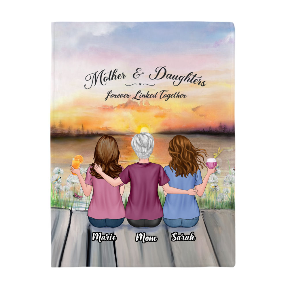 Mother's Day Blanket - Sunset - Mother And Daughters Forever Linked Together - Personalized Blanket_2