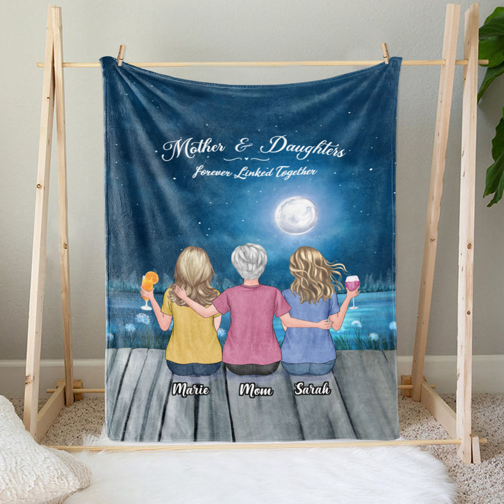 Mother's Day Blanket - Moon - Mother And Daughters Forever Linked Together - Personalized Blanket_1