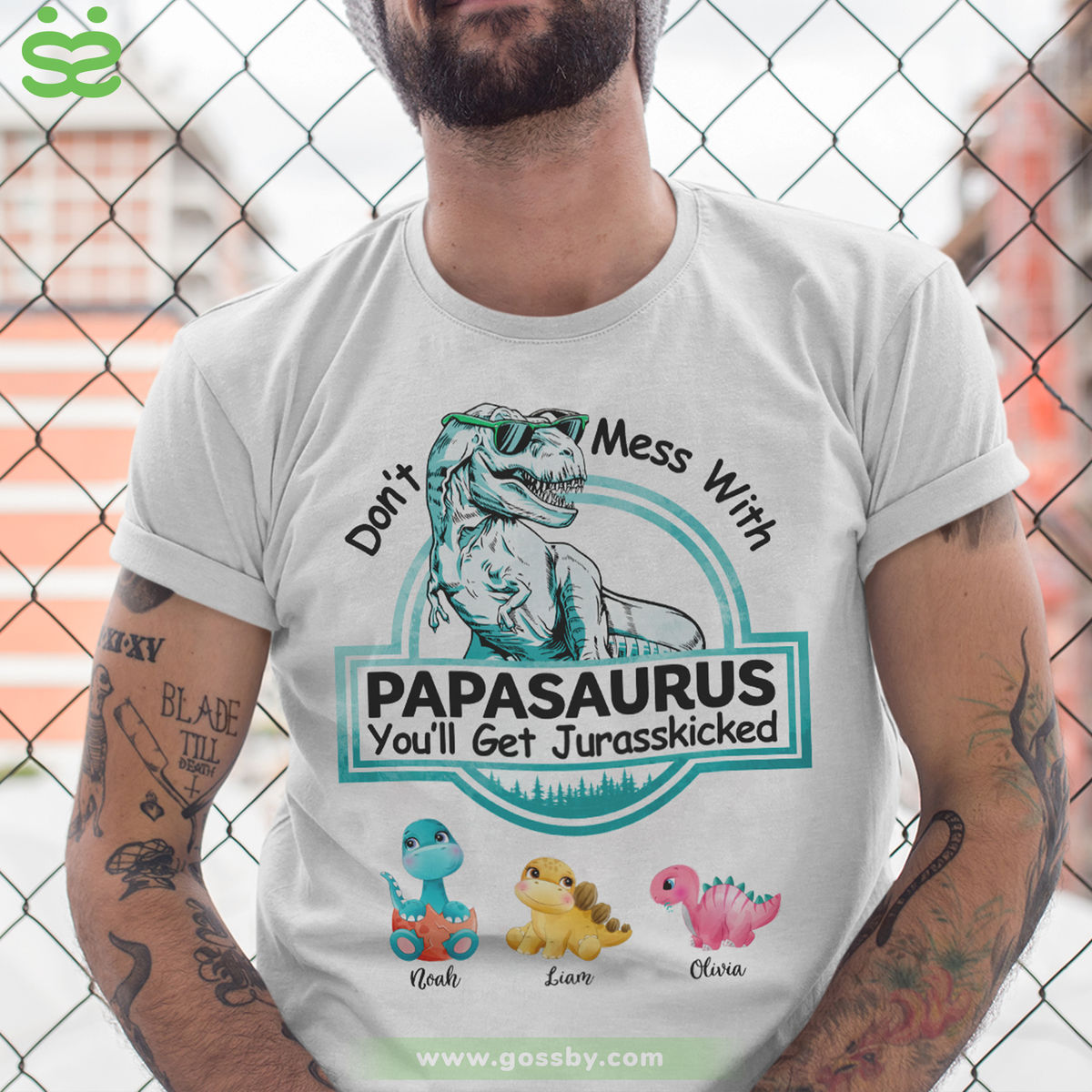 Funny - Don't Mess With Papasaurus - Personalized T-Shirt | Gossby