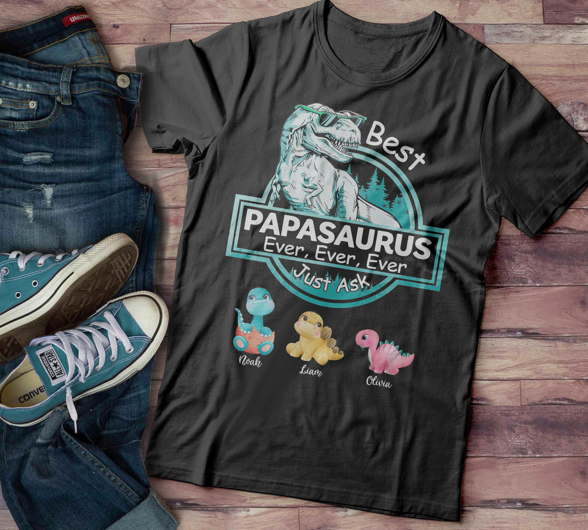 Funny - Best Papasaurus Ever Ever Ever Just Ask | Personalzied T-shirt_2