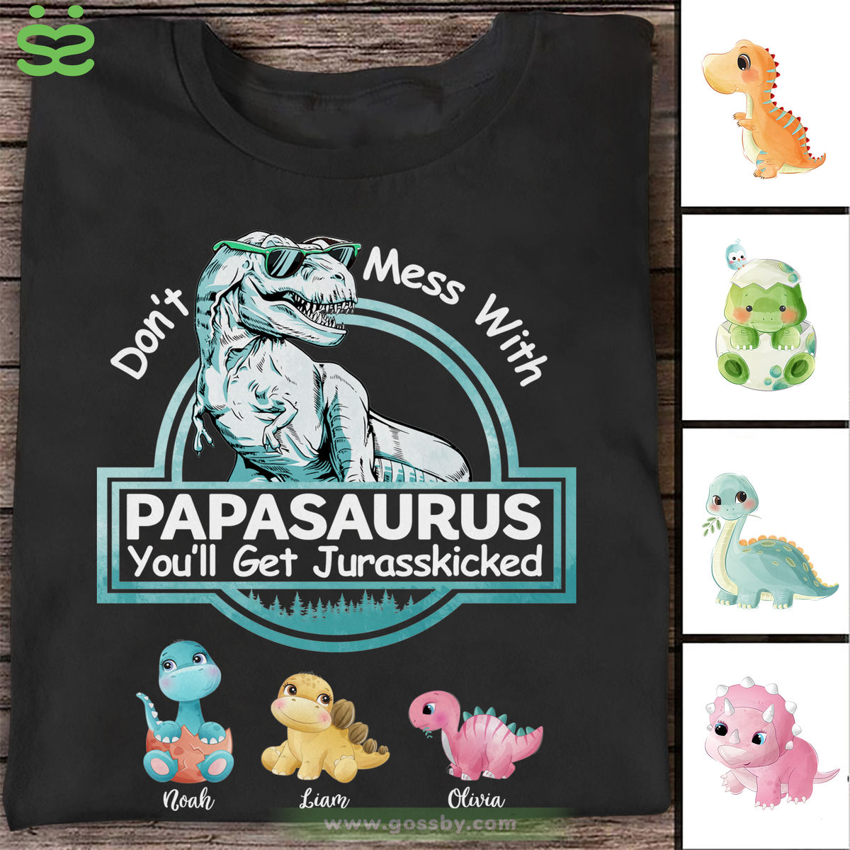 Personalized Funny Shirt  - Don't Mess With Papasaurus - Black