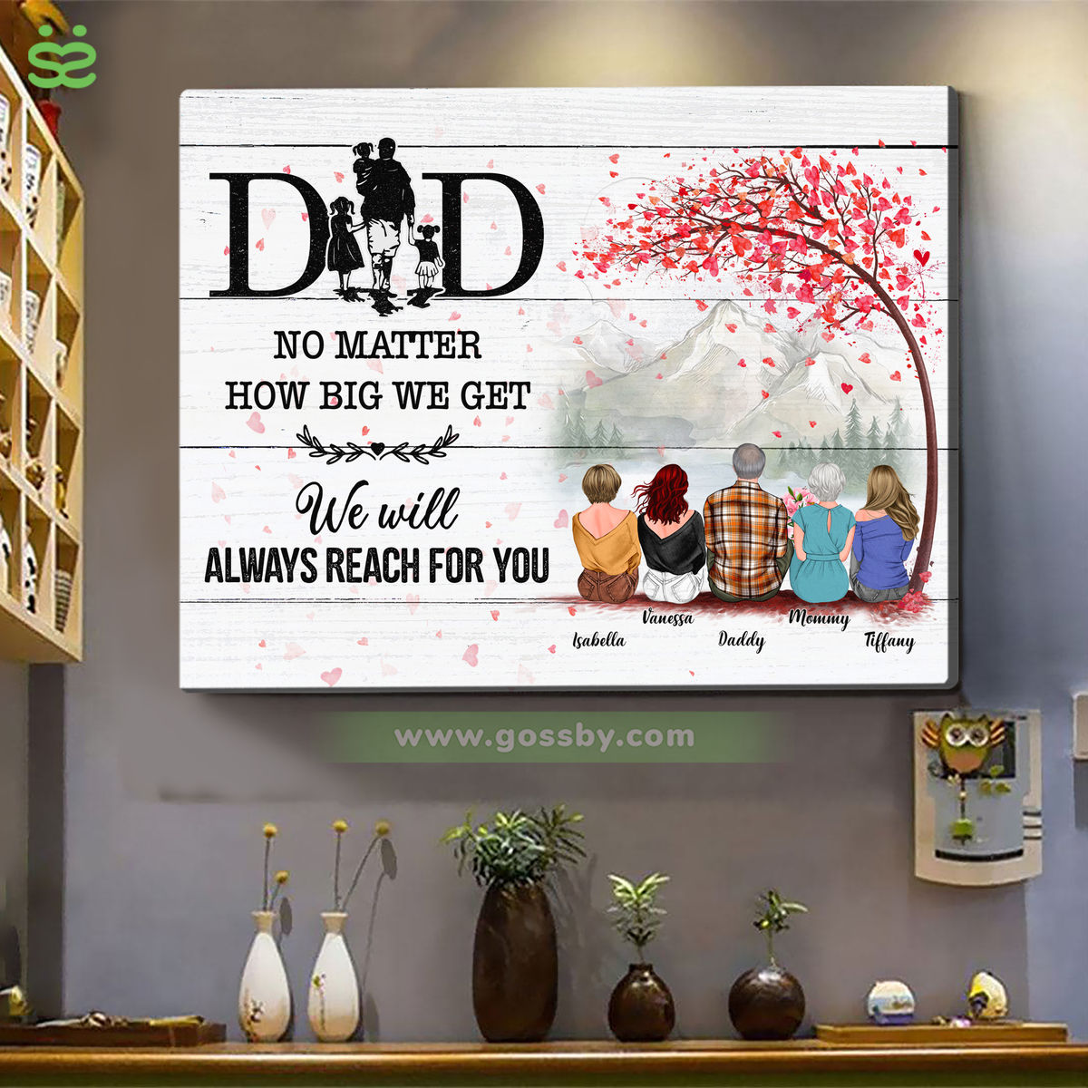 Personalized Wrapped Canvas - Family - Dad, No matter how big we get. We will always reach for you - White Wooden Canvas - 3DWM_1