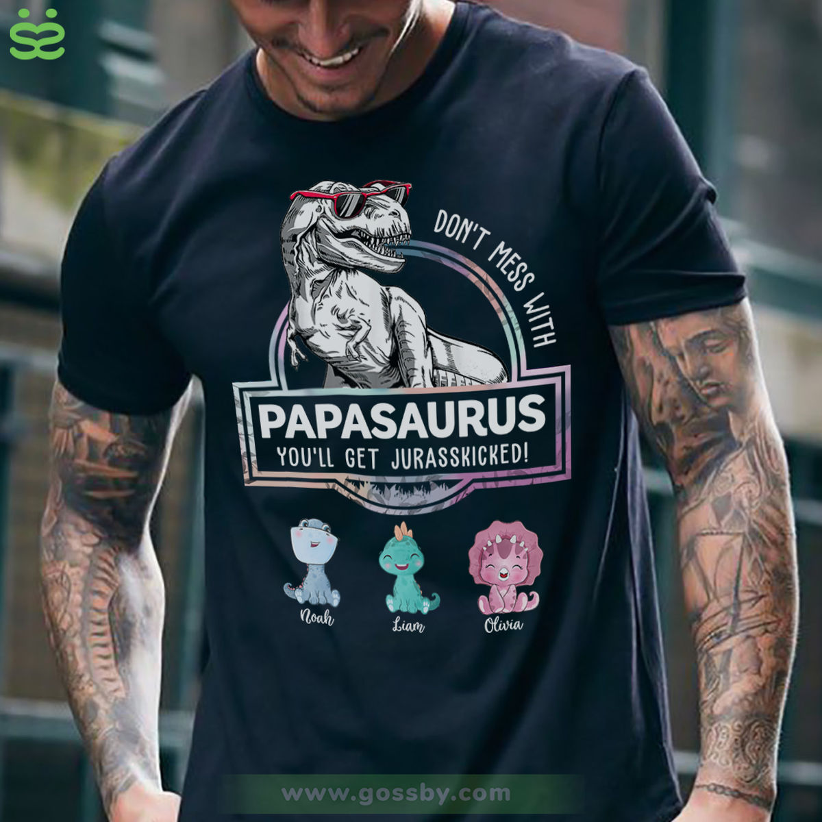 Personalized Shirt - Funny Tee - Don't Mess With Papasaurus - Black